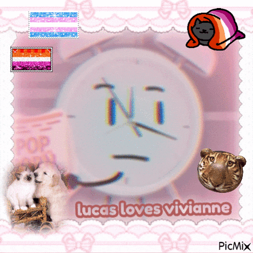 a picture of a clock with a face and the words lucas loves vivianne