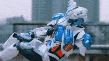 a person in a robot costume with a gun on their back