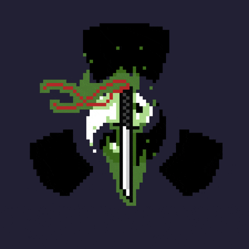 a pixel art drawing of a ninja with a sword