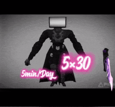 a cartoon character with a monitor on his head and the words 5x30 5min / day