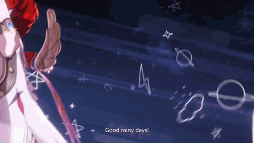 a cartoon character says good rainy days in a video game .