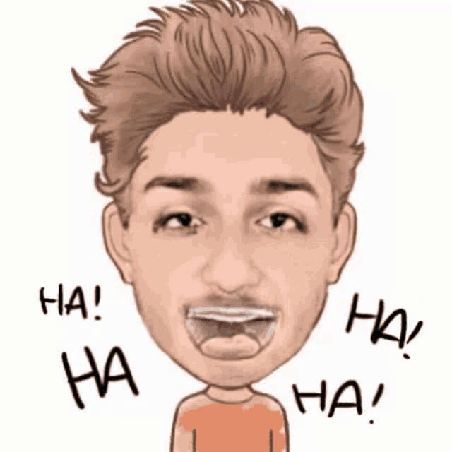 a cartoon of a man with braces on his teeth is laughing and saying ha .