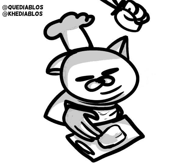 a drawing of a chef holding a knife and a piece of paper