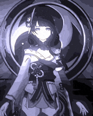 a black and white drawing of a girl with a circle around her
