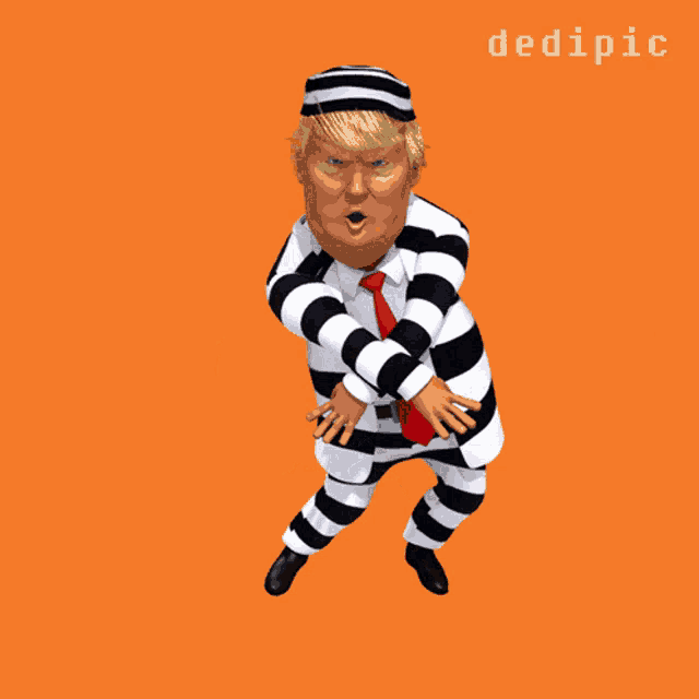 a cartoon of donald trump dressed as a prisoner with the word dedipic below him