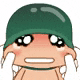 a cartoon character wearing a green military helmet is crying .