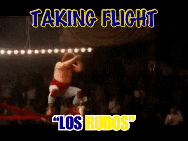 a wrestling match with the words taking flight " los rudos "