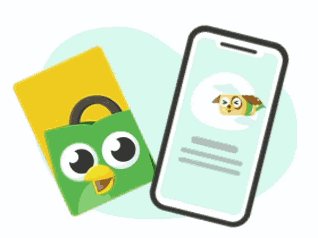 a cell phone with a picture of an owl on the screen next to a card with an owl on it .