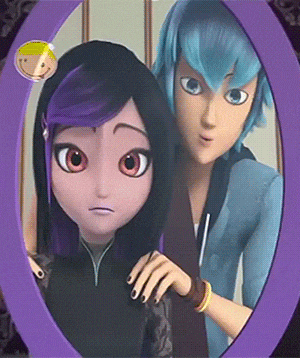 a couple of cartoon characters are standing next to each other