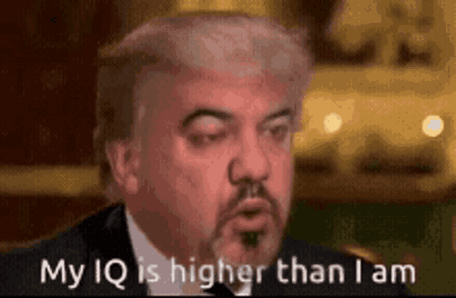 a man with a beard is talking and says `` my iq is higher than i am ''