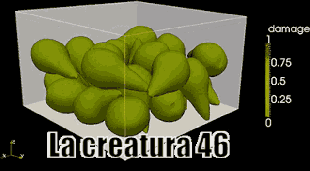 a 3d cube with a bunch of green balls and the words la creatura 46 on the bottom
