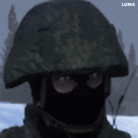 a soldier wearing a helmet and a mask with luma written on the bottom