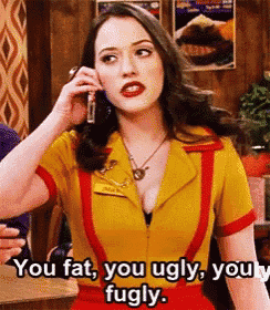 a woman is talking on a cell phone and says you fat you ugly you fugly .