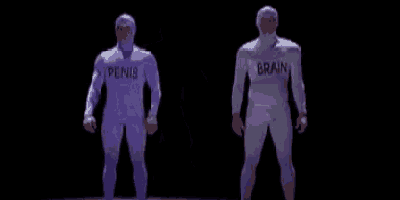 a man in a white bodysuit with the word brain on it