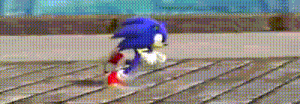 a sonic the hedgehog is running on a brick floor .