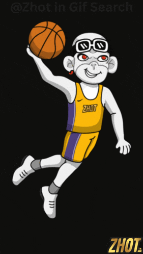 a cartoon drawing of a basketball player with the name zhot on his jersey