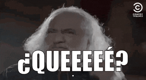 a man with gray hair and a beard is making a funny face and saying `` queeeee '' .