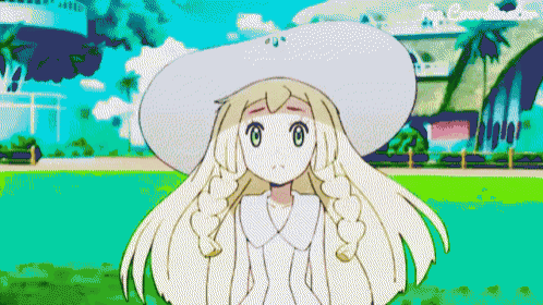 a cartoon of a girl wearing a white hat and a white dress
