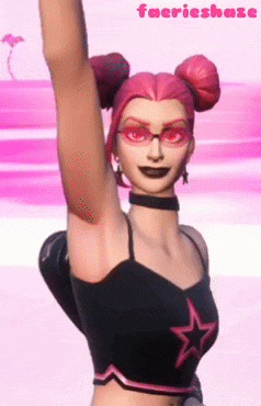 a woman with pink hair and glasses is wearing a black top and a choker .
