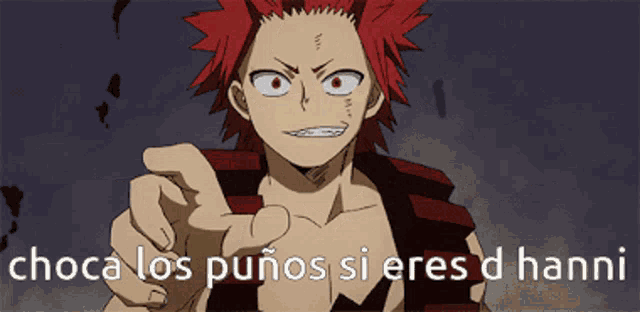 a red haired anime character is pointing with the words chocalos punos si eres d hanni