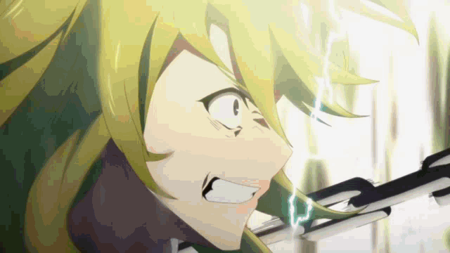 a close up of a person 's face with yellow hair