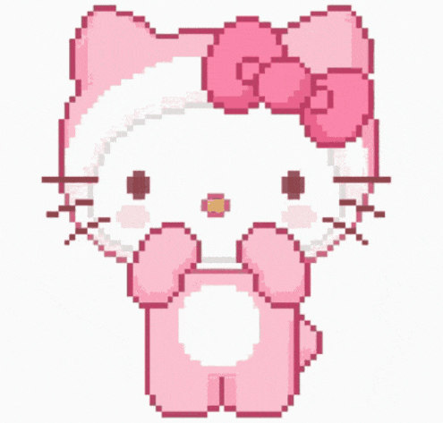 a pixel art drawing of hello kitty with a pink bow