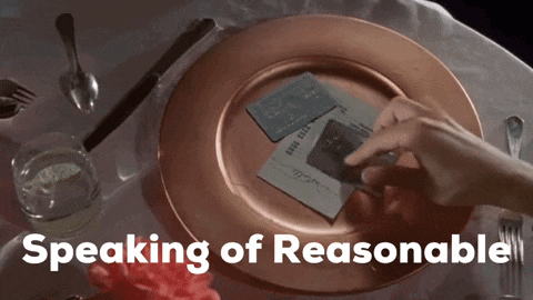 a plate with a credit card on it and the words speaking of reasonable below it