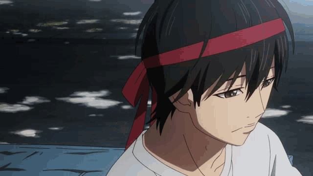 a black haired anime character with a red headband around his head