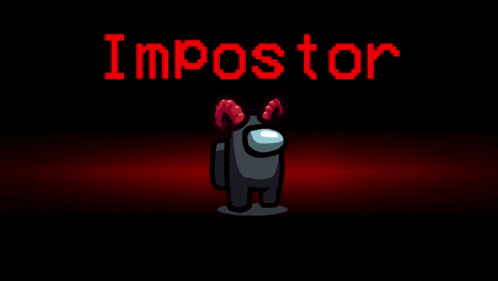 a blurred image of a video game character with the words impostor written in red on a black background .