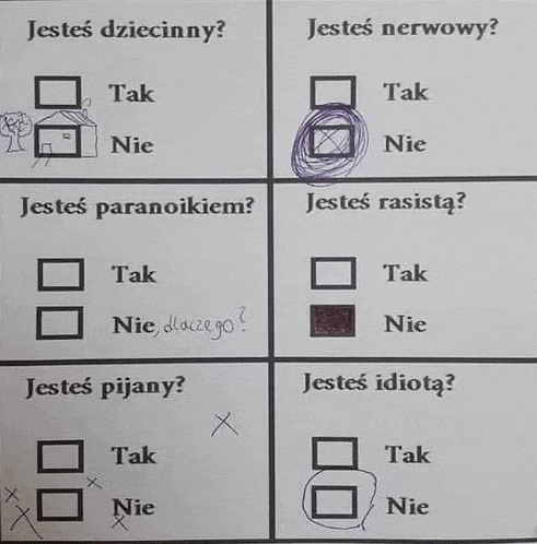 a checklist in a foreign language asking if someone is paranoid