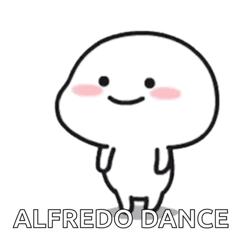 a cartoon character with a smile on his face and the words alfredo dance below him