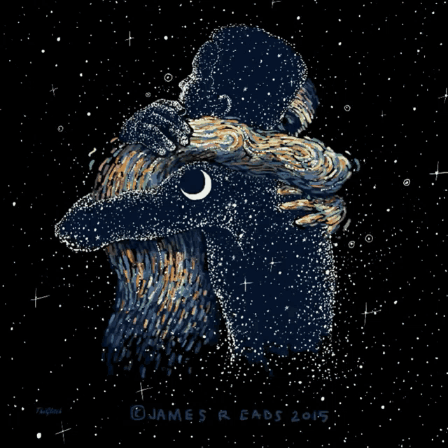 a painting of a man hugging another man with the year 2015