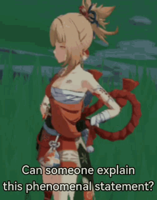 a cartoon character with the words can someone explain this phenomenal statement below her