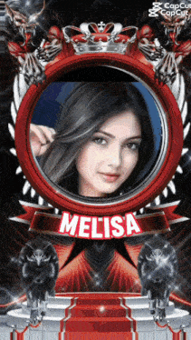 a picture of a woman in a red frame with the name melisa