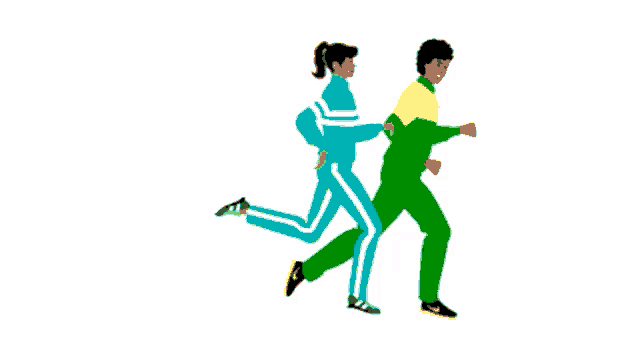 a man and a woman are running together and the man is wearing a nike shirt