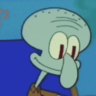 a close up of squidward from spongebob squarepants covering his nose with his tentacles