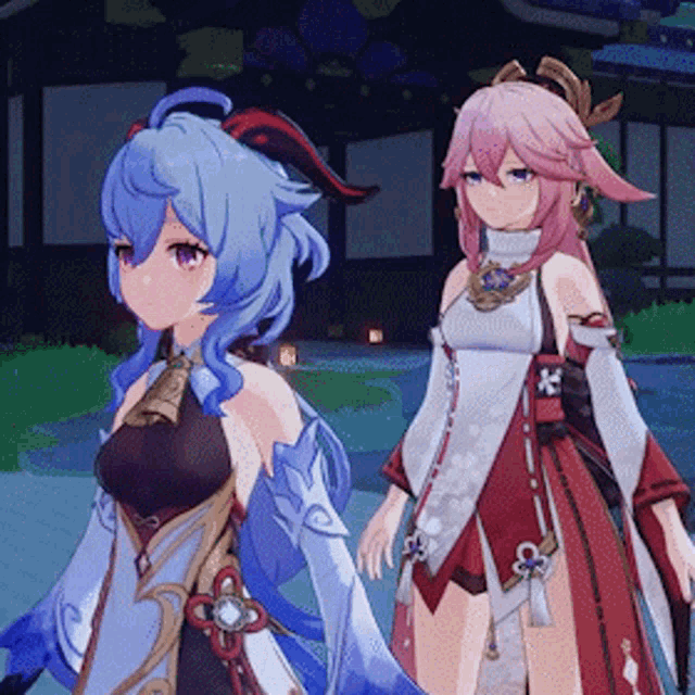 a couple of anime girls standing next to each other