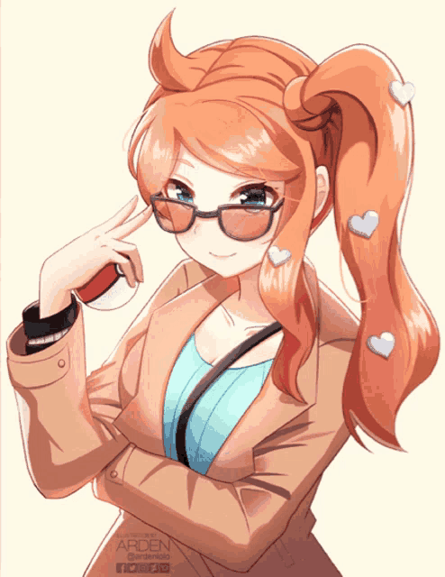 a drawing of a girl with hearts on her hair and the name arden on the bottom
