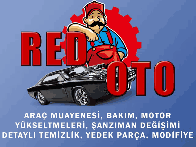 a cartoon of a man working on a car with the words red oto below it