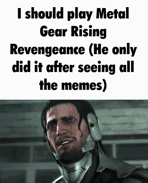 a poster that says i should play metal gear rising revengeance ( he only did it after seeing all the memes)