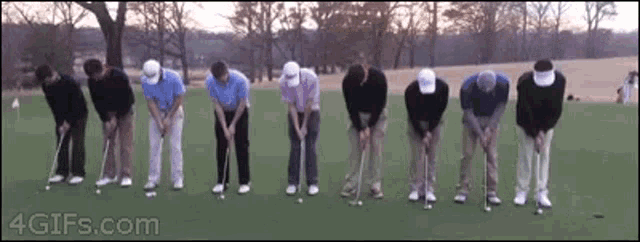 a group of golfers are lined up on a golf course with 4gifs.com in the corner
