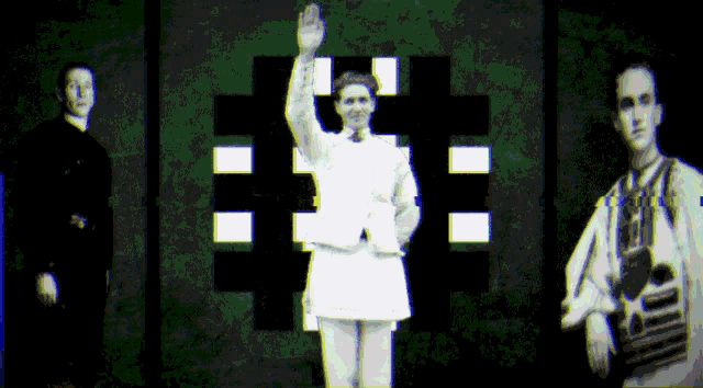 a man in a white shirt stands in front of a black and white background