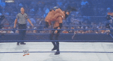 a man in a wrestling ring with the word wwe on the bottom