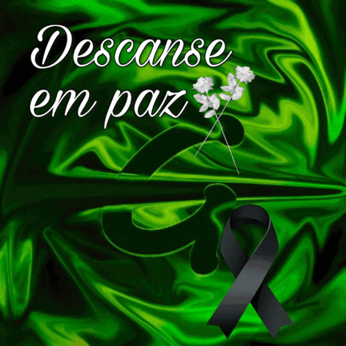 a green background with the words descanse em paz written on it