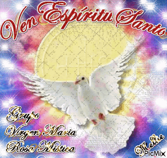 a picture of a dove with the words ven espiritu santo written above it
