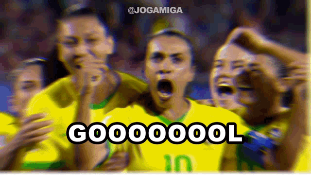 a blurred image of a soccer team celebrating with the words gooooool on the bottom
