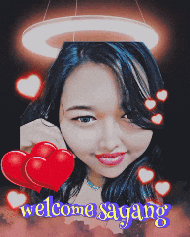 a picture of a woman with hearts and the words welcome sayang on the bottom