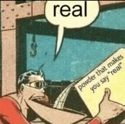 a comic book character is holding a piece of paper that says " real "