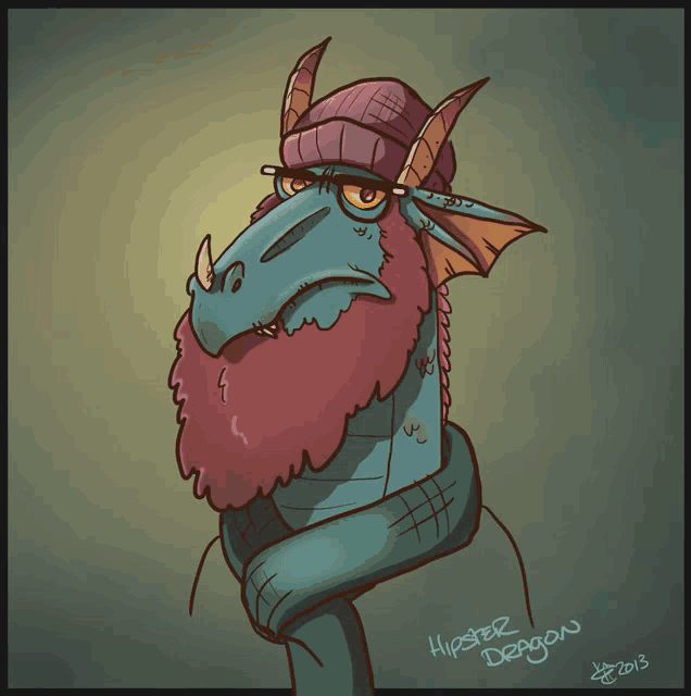 a drawing of a dragon wearing a hat and glasses with the year 2013 on the bottom