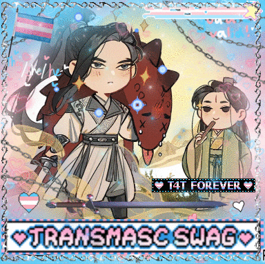 a cartoon drawing of a man and a woman with the words transmasc swag above them